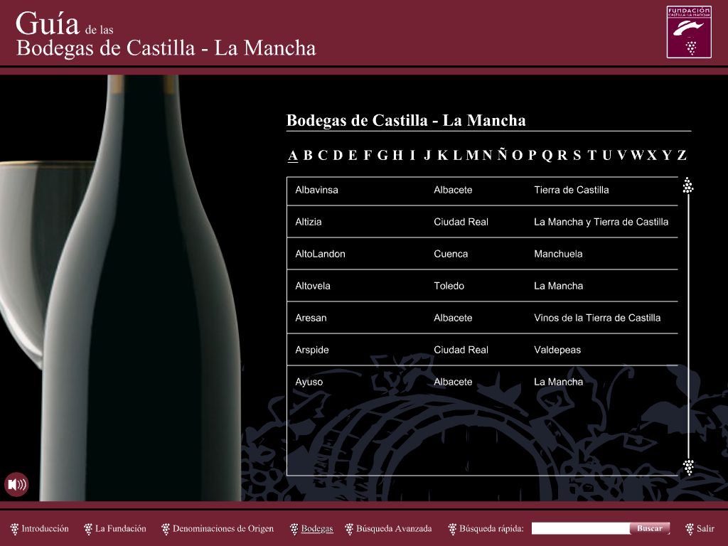 Alphabetical directory of Castilla-La Mancha wineries.