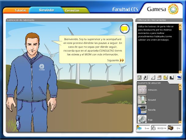 Virtual supervisor introducing the wind turbine maintenance simulator.