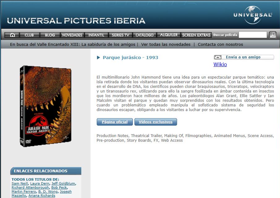 Ficha de Parque Jurásico con portada, sinopsis, contenidos y enlaces relacionados.