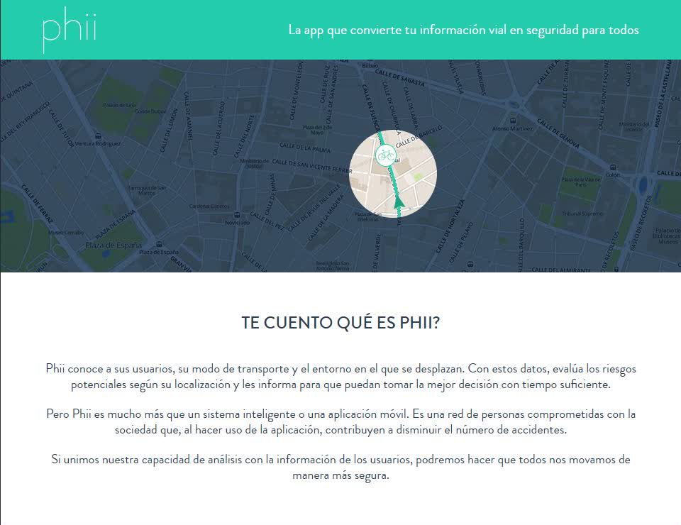 Presentación de Phii sobre un mapa con la localización de un ciclista.