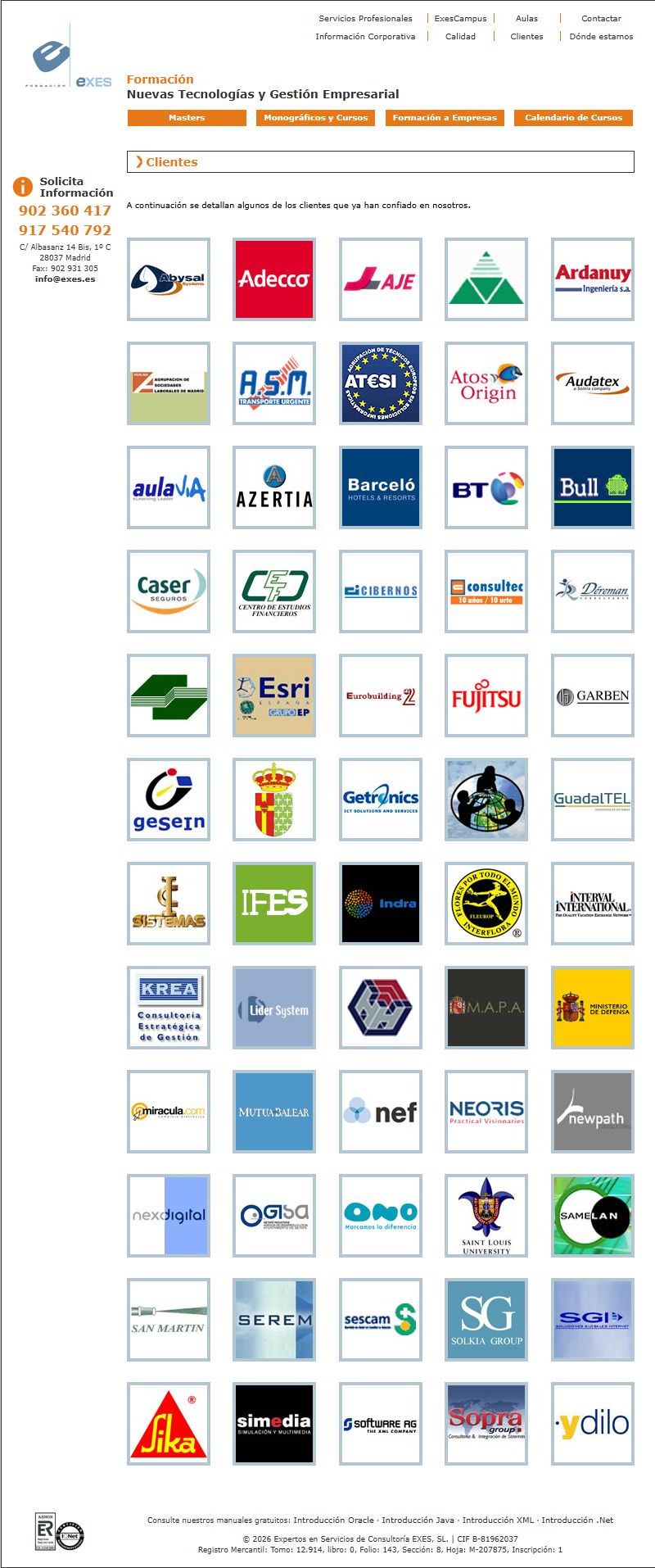 Exes clients page featuring a selection of companies and organisations.
