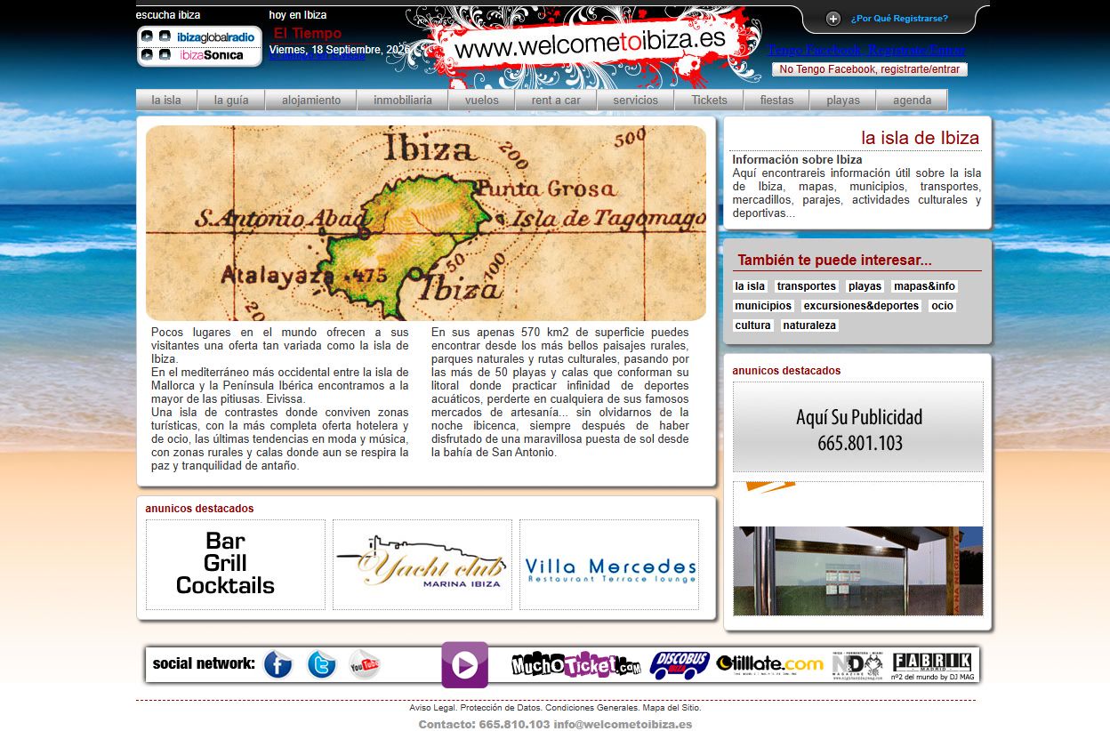 Sección dedicada a la isla de Ibiza con información turística y cultural.