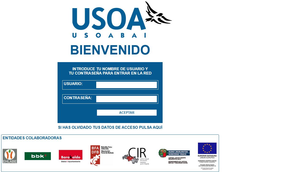 Login screen for the Usoa Bai social intranet.