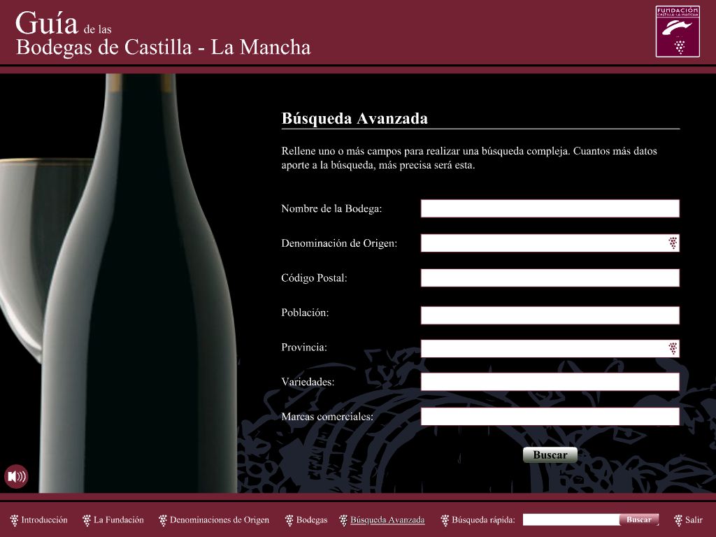 Advanced winery search by location, designation of origin, grape variety and brand.