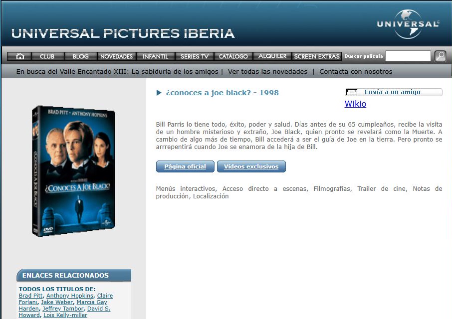 Ficha de ¿Conoces a Joe Black? con portada, sinopsis y contenidos de la edición.