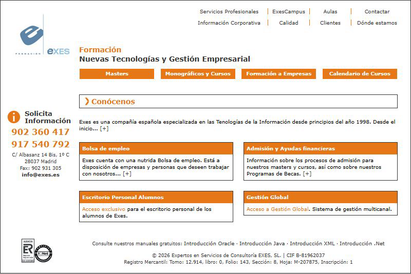 Exes corporate page with information about the company and its services.