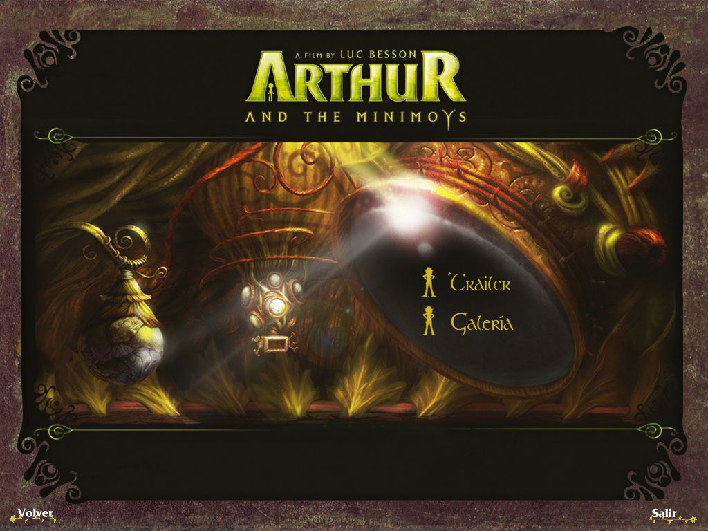 Menú de Arthur con acceso al tráiler y a la galería de imágenes de la película.