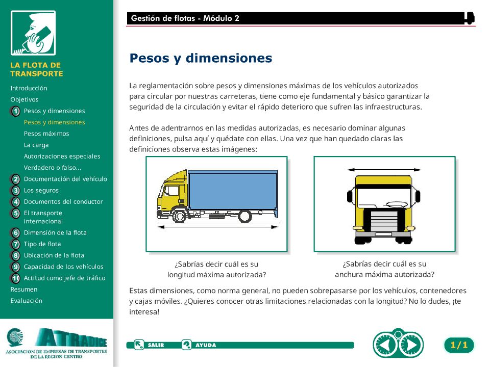 Training content about authorised weights and dimensions for transport vehicles.