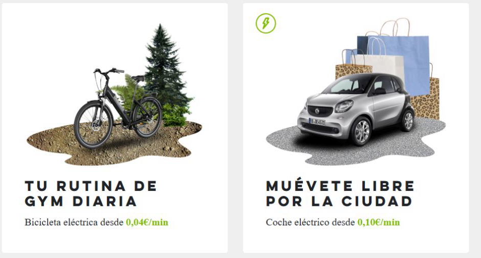 Propuestas de uso de una bicicleta eléctrica y un coche eléctrico de PickDrive.