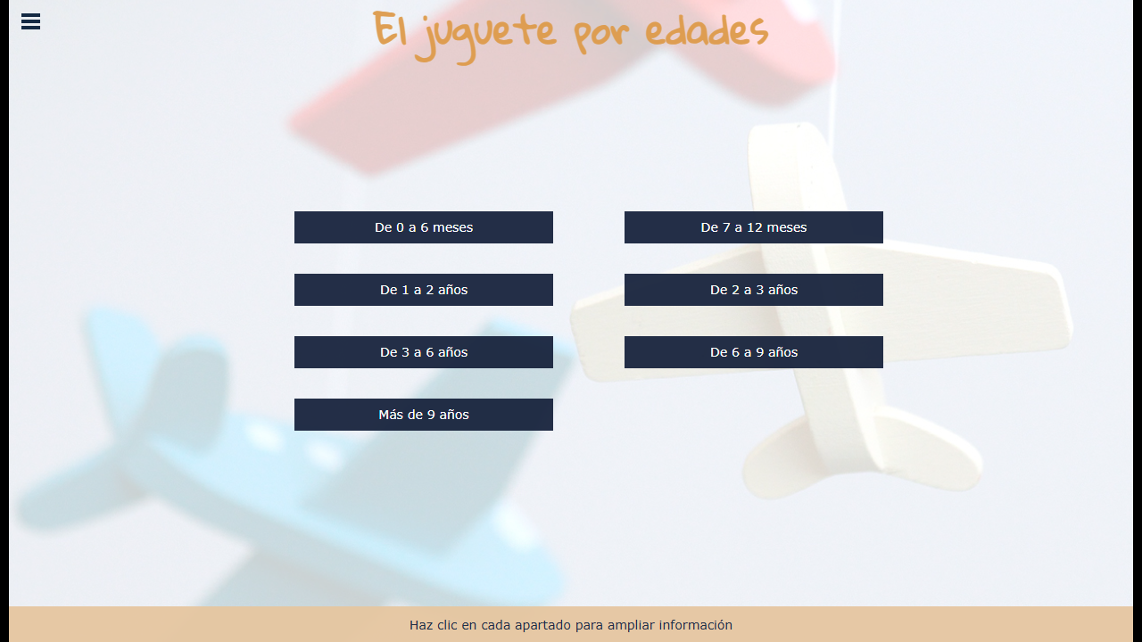 Selector de juguetes organizado por franjas de edad desde los primeros meses hasta más de nueve años.