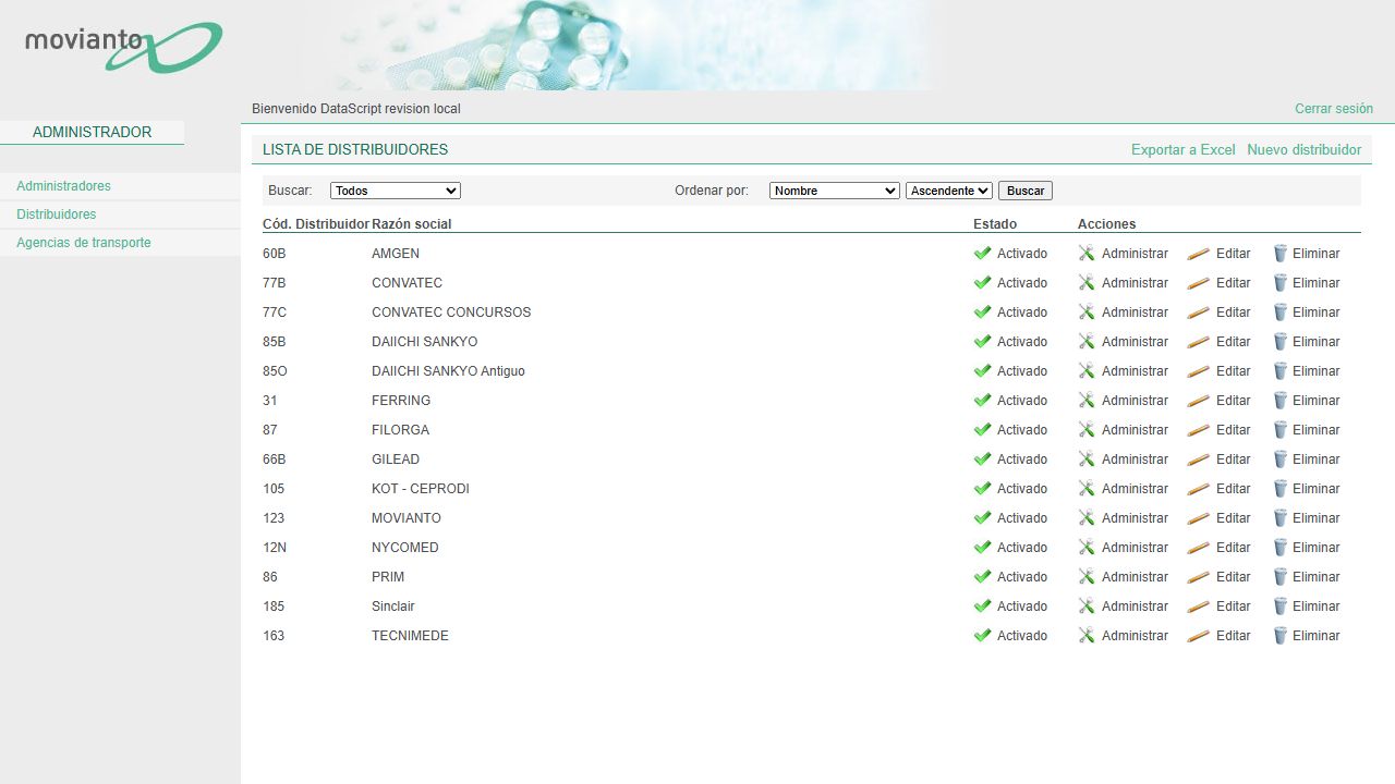 Distributor management in the application.