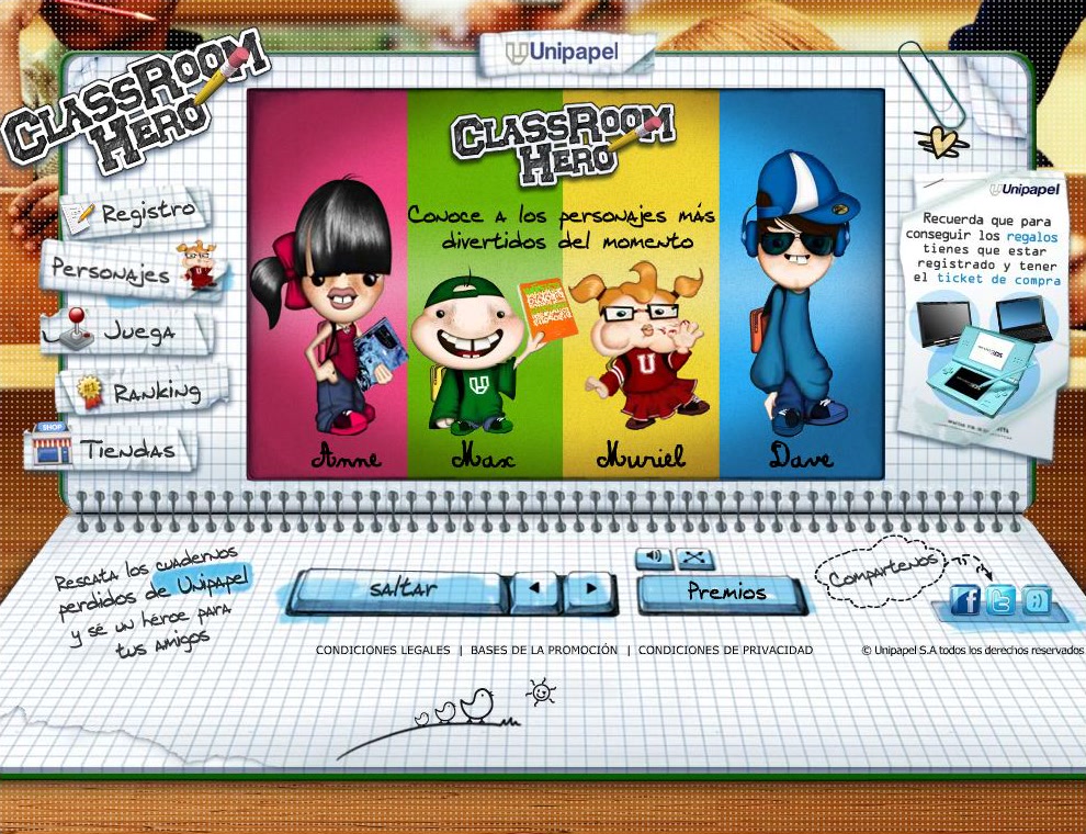 Presentación de los cuatro personajes del juego Class Room Hero.