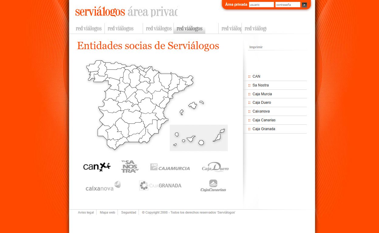 Mapa y listado de las entidades asociadas a Serviálogos.