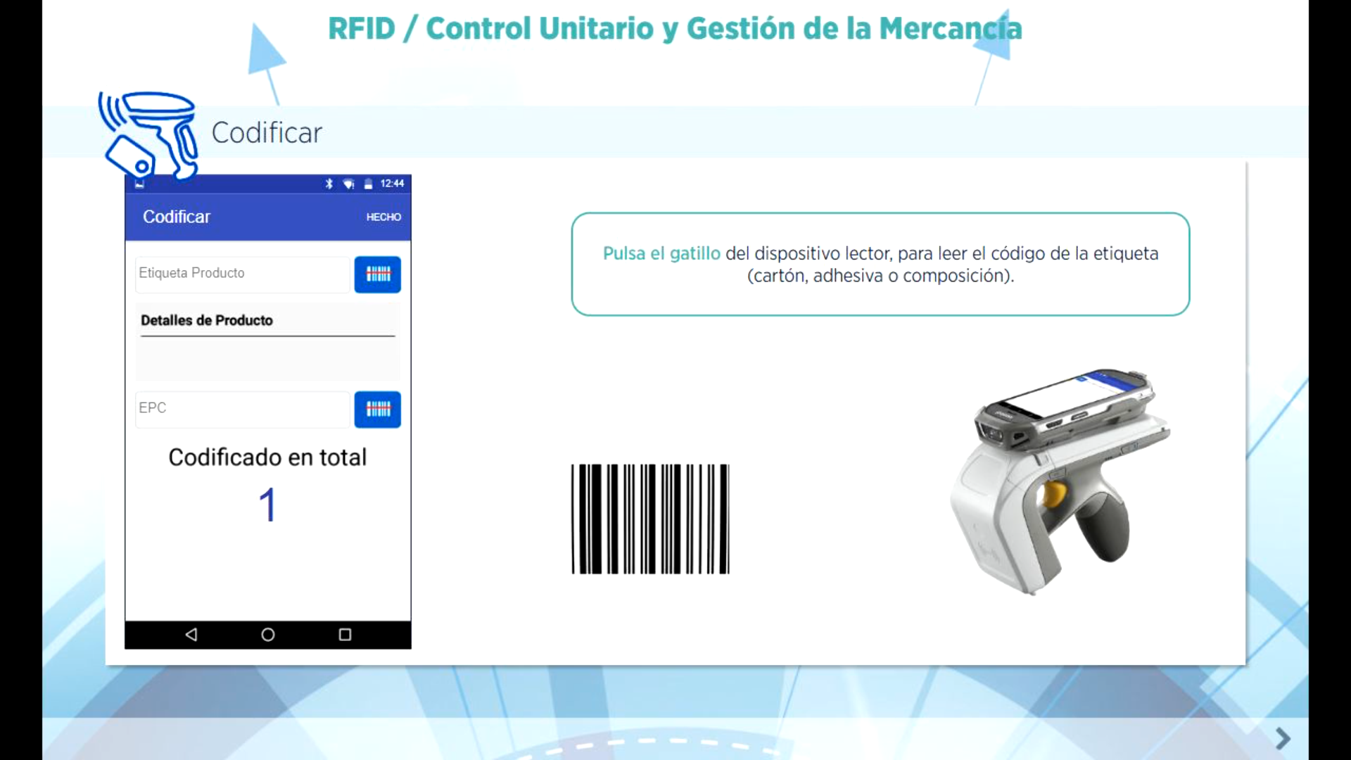Demostración de una práctica de codificación de etiquetas mediante una PDA y un lector RFID.