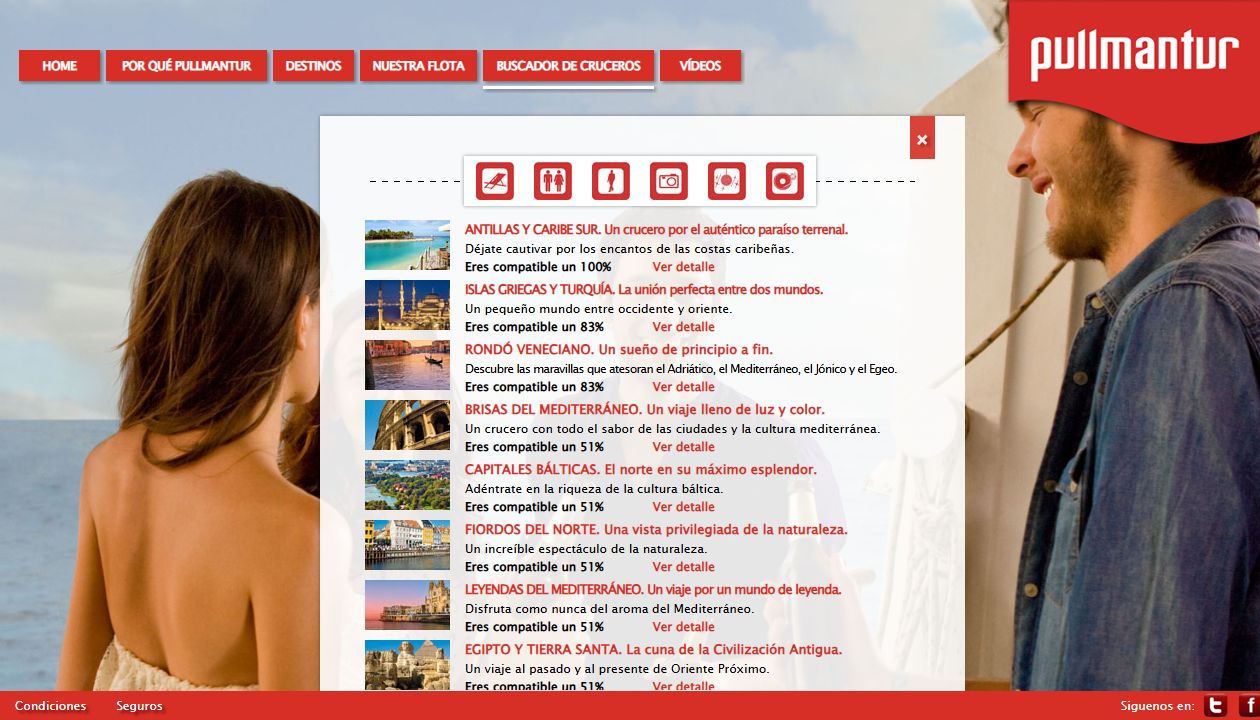 Personalised results from the cruise recommender.