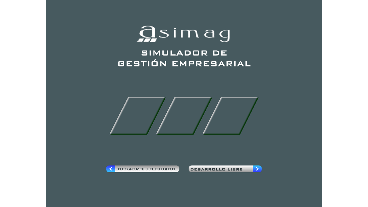 Pantalla de inicio del simulador con las opciones de desarrollo guiado y desarrollo libre.