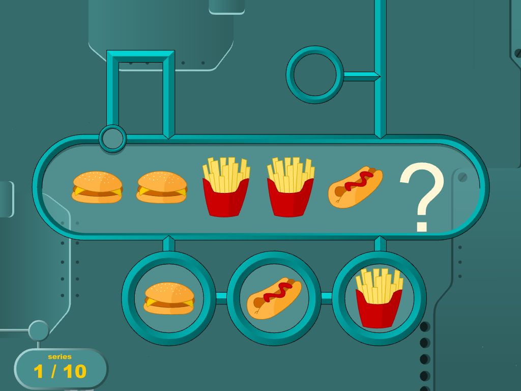 Game for completing a logical sequence of food items.