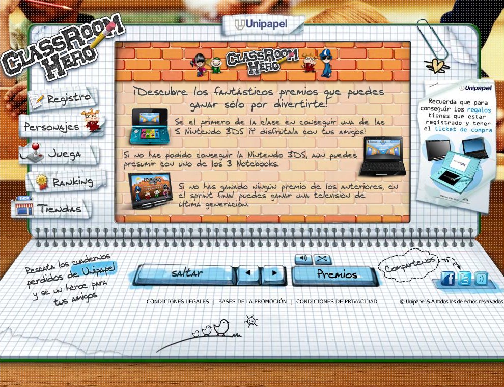 Pantalla informativa sobre los premios de la campaña Class Room Hero.
