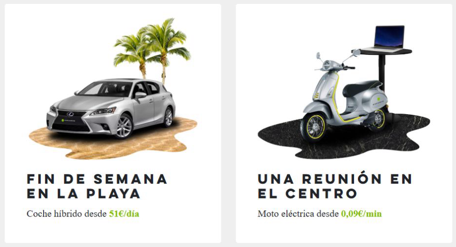 Propuestas de uso de un coche híbrido y una motocicleta eléctrica de PickDrive.