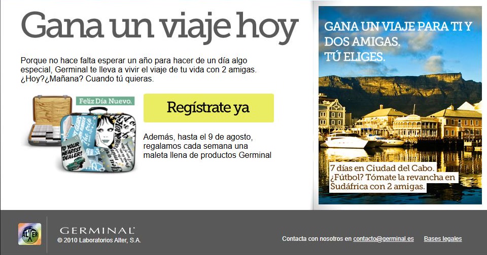 Presentation of Germinal's competition to win a trip with two friends.
