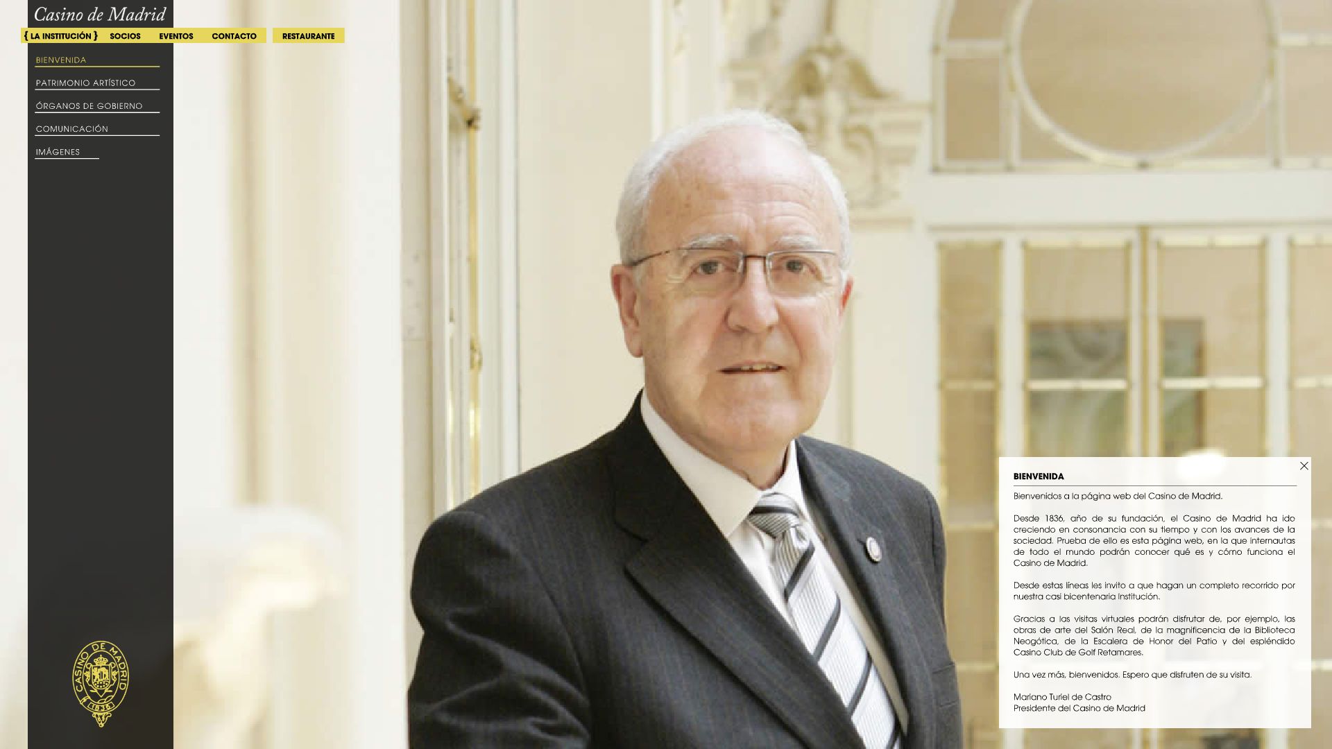 Sección institucional de la web del Casino de Madrid.